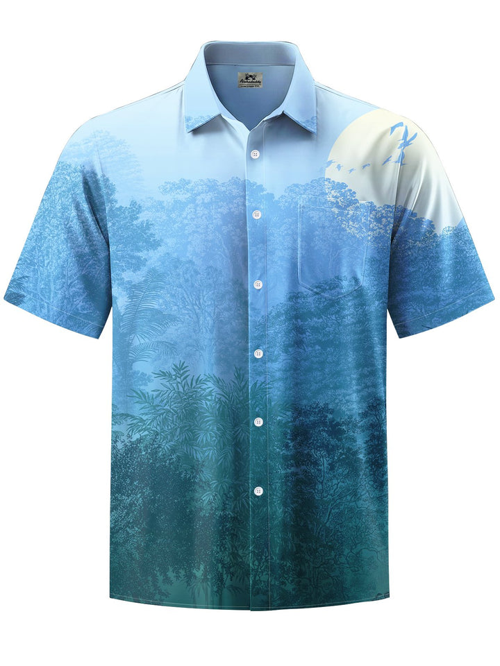 Alohadaddy® Hawaii Tree Gradient Art Print Chest Pocket Mens Short Sleeve Shirt Big &amp; Tall