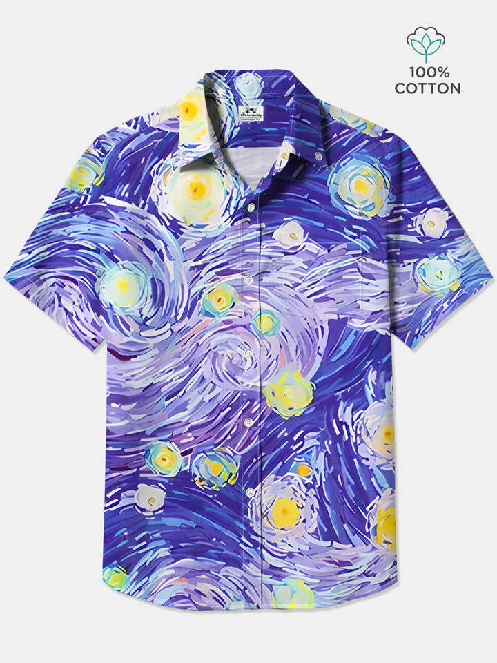 Alohadaddy® Vintage Oil Painting Starry Sky Print Art Chest Pocket Men&
