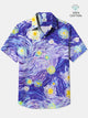 Alohadaddy® Vintage Oil Painting Starry Sky Print Art Chest Pocket Men's Cotton Short Sleeve Shirt Big & Tall