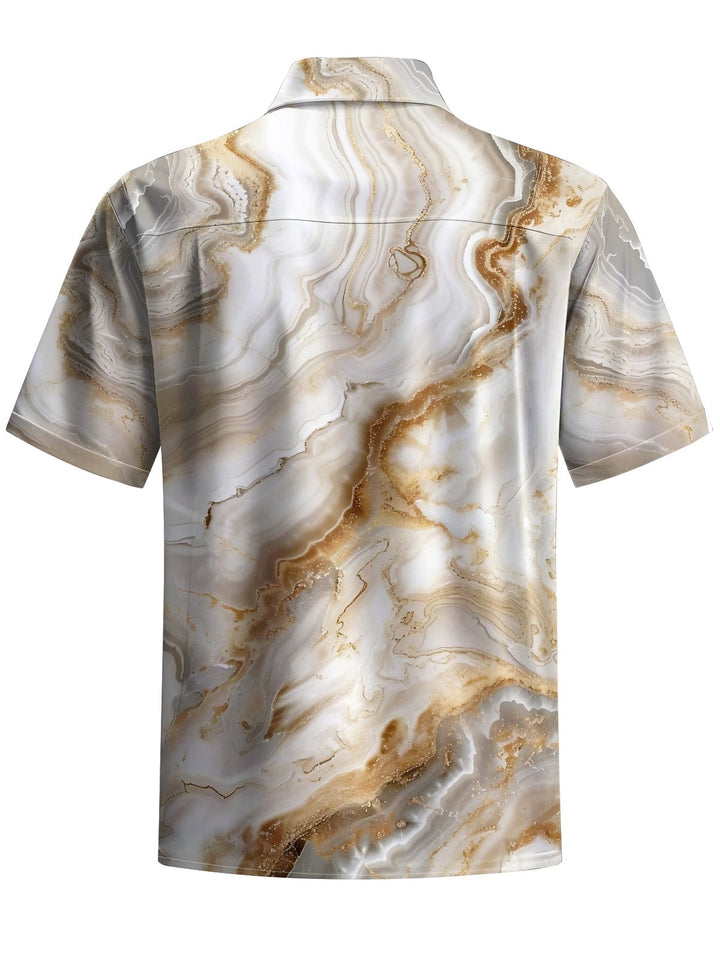Alohadaddy® Casual Marble Art Print Chest Pocket Mens Short Sleeve Shirt Big &amp; Tall