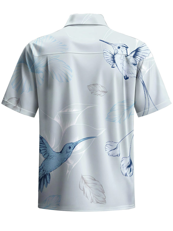 Alohadaddy® Casual Hummingbird Art Print Chest Pocket Mens Short Sleeve Shirt Big &amp; Tall