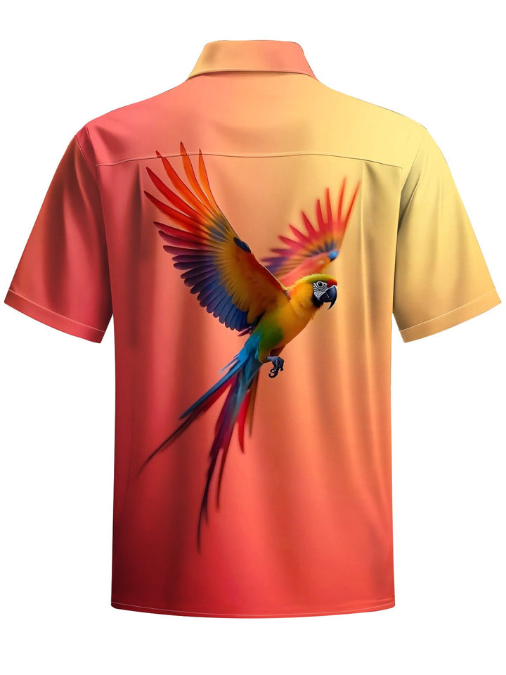 Alohadaddy® Hawaiian Parrot Art Print Chest Pocket Moisture Wicking Mens Short Sleeve Shirt Big &amp; Tall