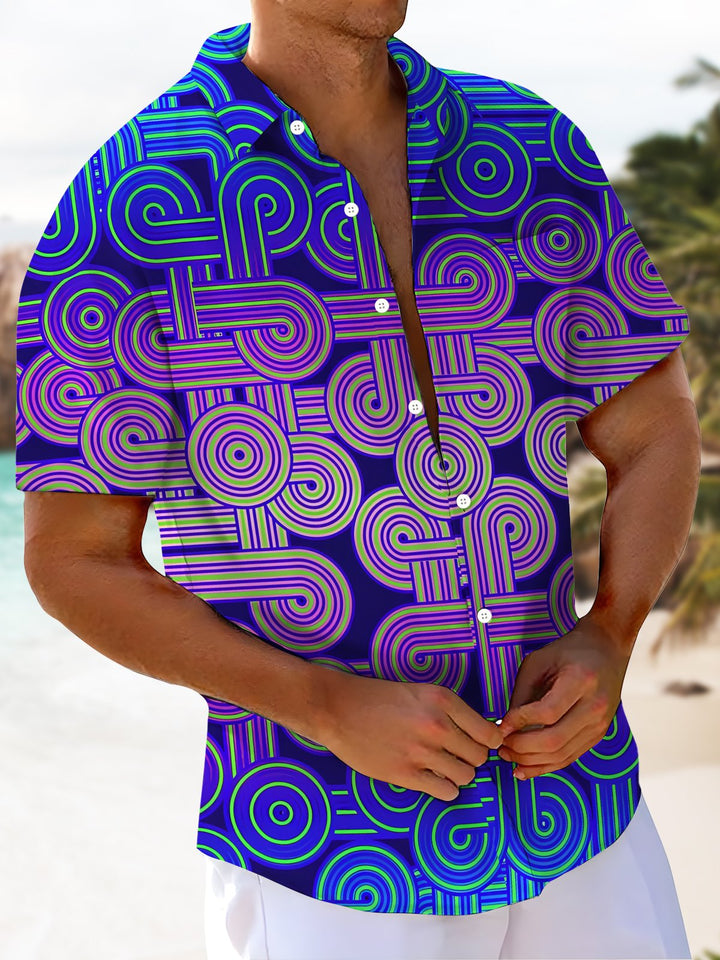 Alohadaddy® Casual Gradient Abstract Art Print Chest Pocket Men&