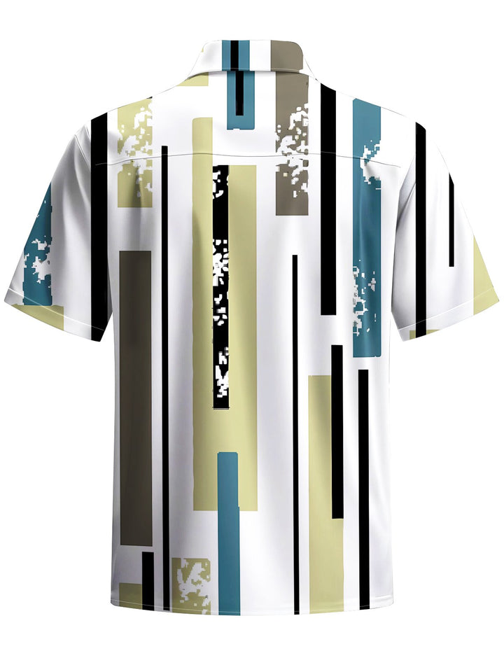 Alohadaddy® Casual Stripe Art Print Chest Pocket Men&