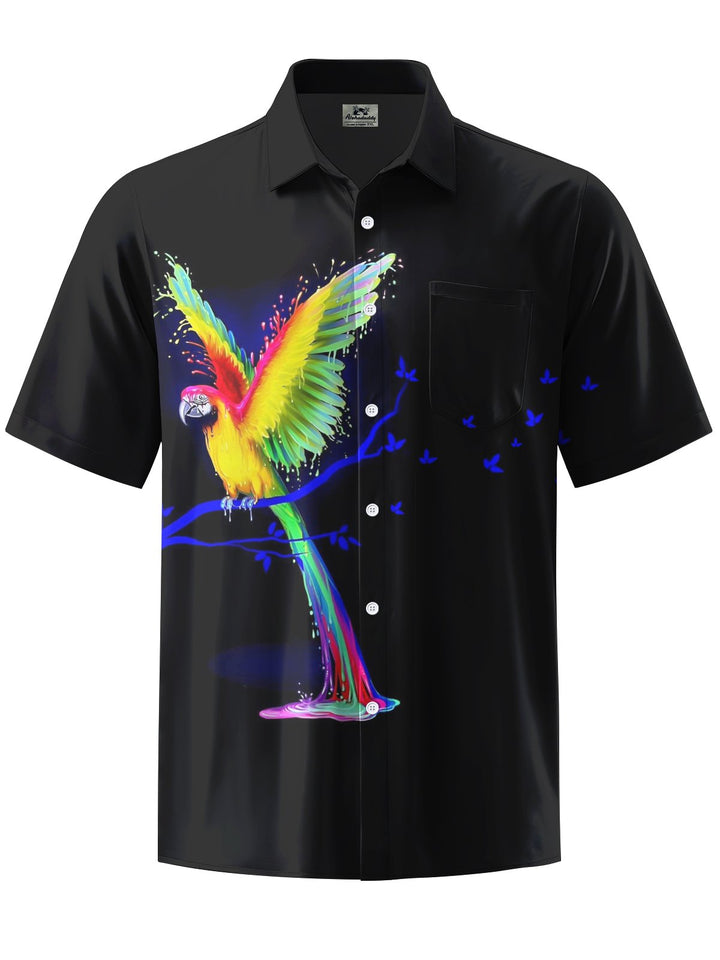 Alohadaddy® Casual Parrot Art Print Chest Pocket Men&