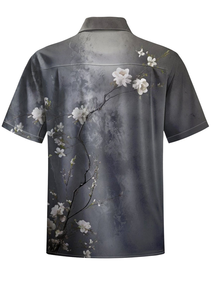 Alohadaddy® Vintage Floral Art Print Chest Pocket Stretch Men&