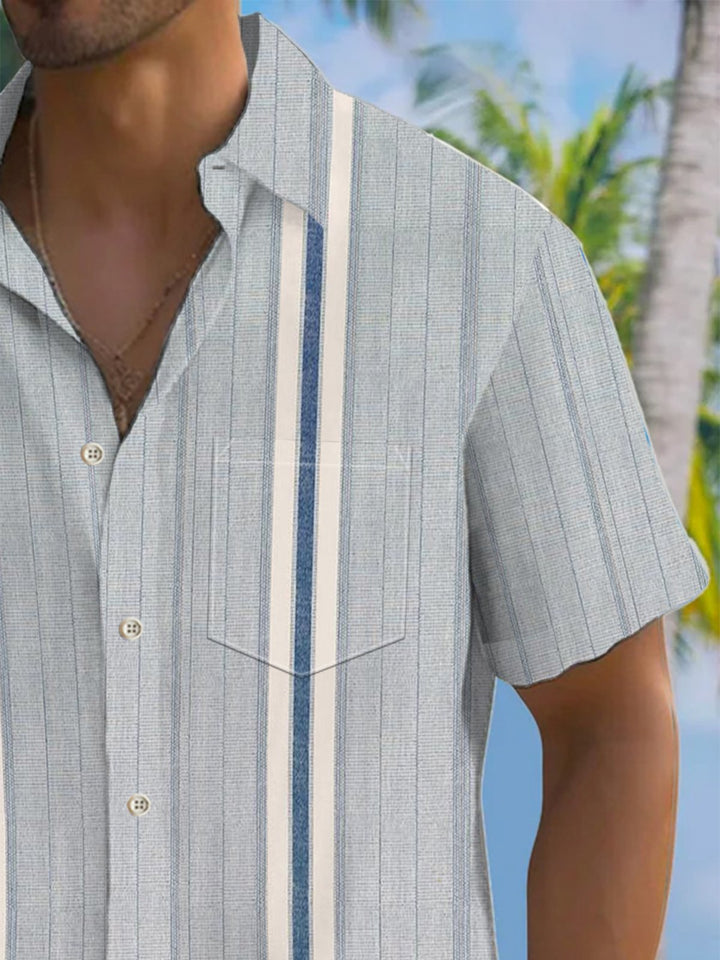 Alohadaddy® Casual Stripe Art Print Chest Pocket Stretch Men&