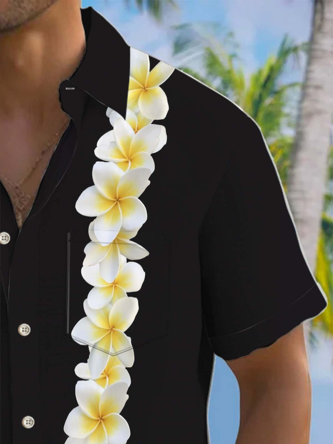 Alohadaddy® Hawaiian Plumeria Flower Print with Chest Pocket for Men&