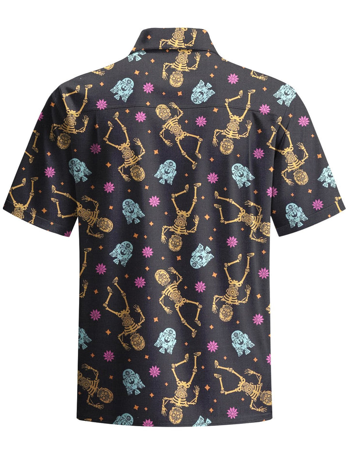 Alohadaddy® Halloween Skull Art Print Chest Pocket Stretch Men&