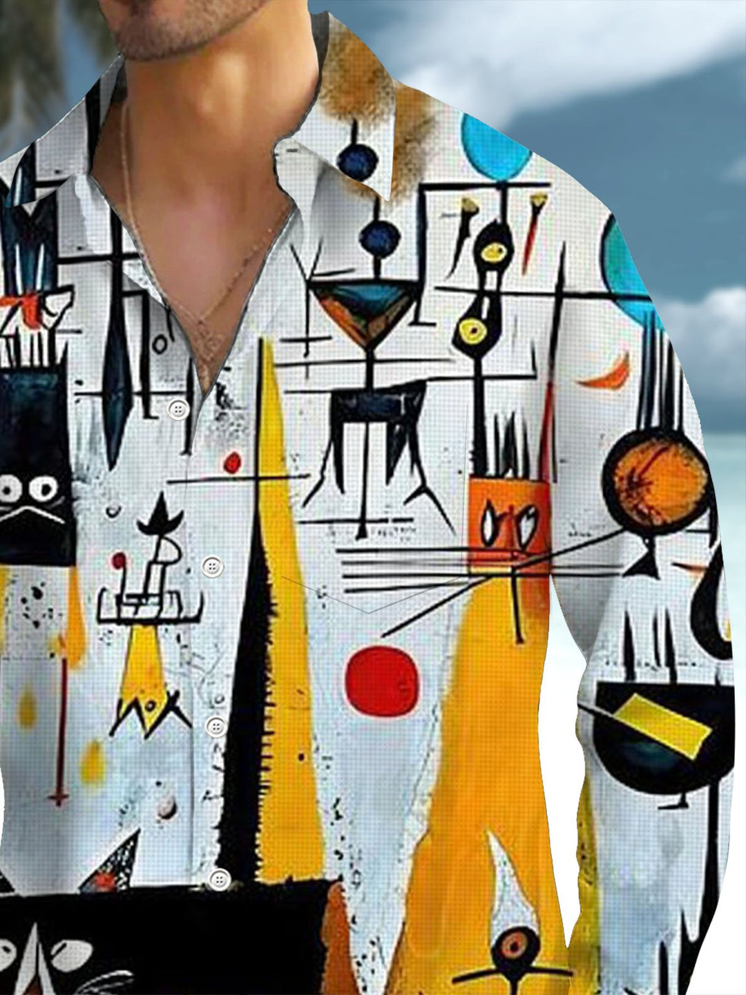 Alohadaddy® Vintage Geometric Cat Print Pocket Stretch Men&