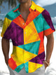 Alohadaddy® Retro Geometric Contrast Art Print Pocket Stretch Men's Short Sleeve Shirt Big & Tall