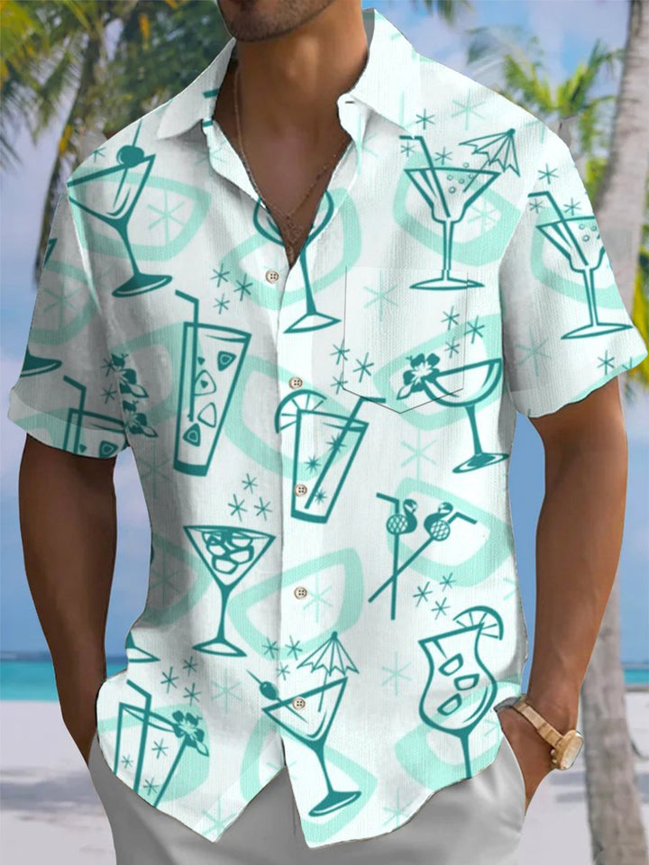 Alohadaddy® Retro Cocktail Geometric Print Stretch Pocket Button Men&