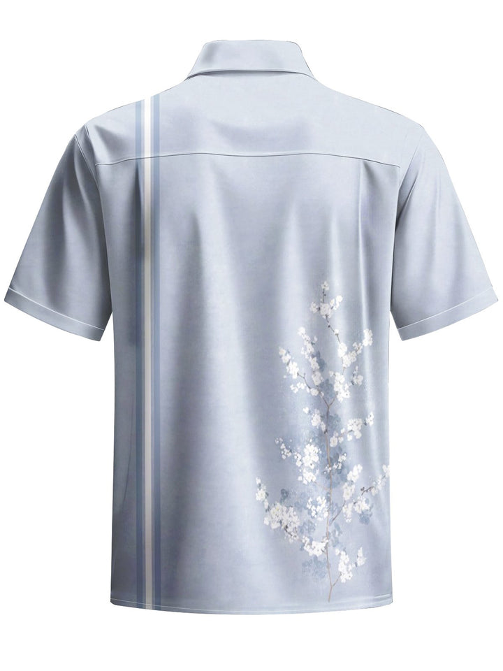 Alohadaddy® Casual Stripe Flower Print Art Elastic Pocket Button Men&
