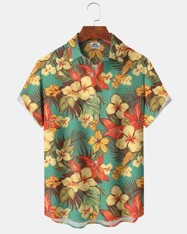 Alohadaddy® Vintage Floral Print Pocket Elastic Button Men&