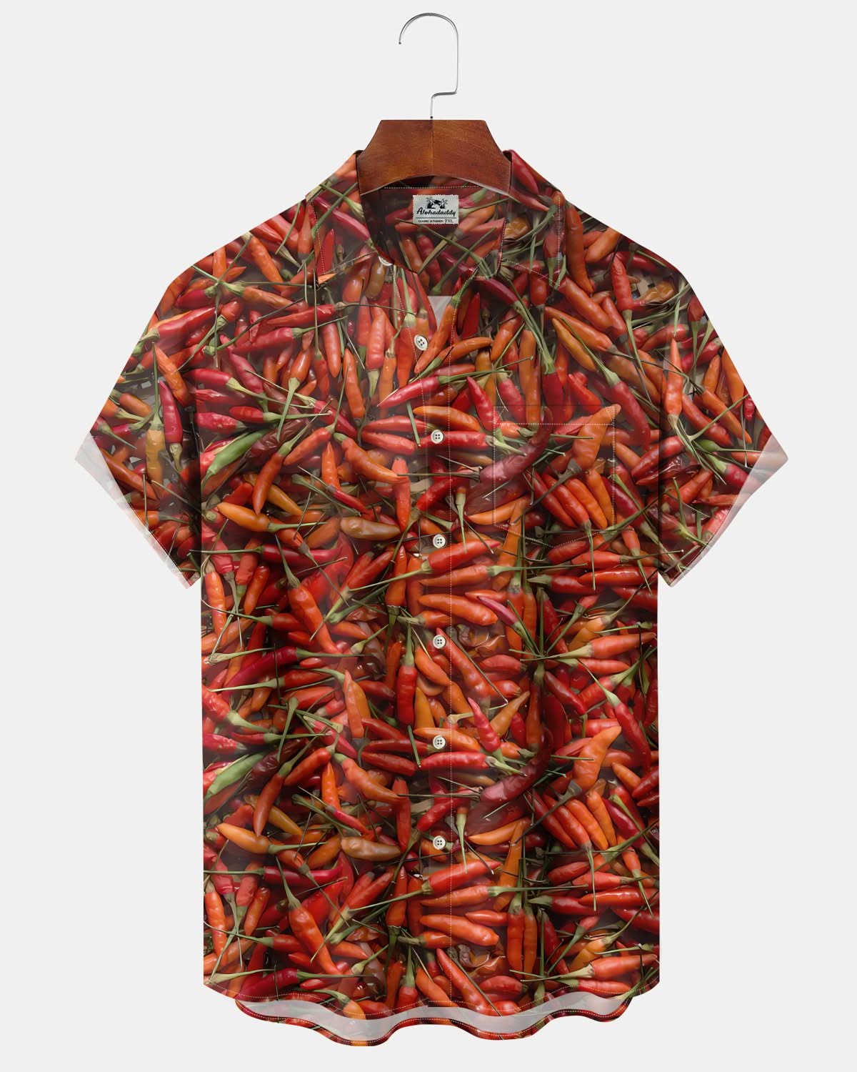 Alohadaddy® Casual Chili Pepper Art Print Pocket Elastic Button Men's Short Sleeve Shirt Big & Tall