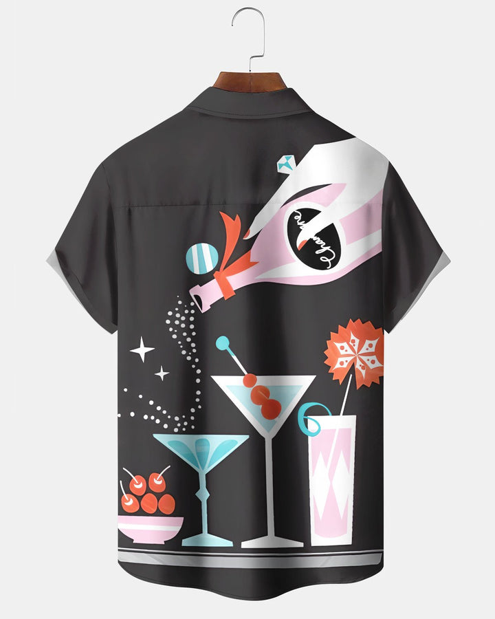 Alohadaddy® Retro Atomic Geometric Cocktail Print Art Pocket Stretch Men&