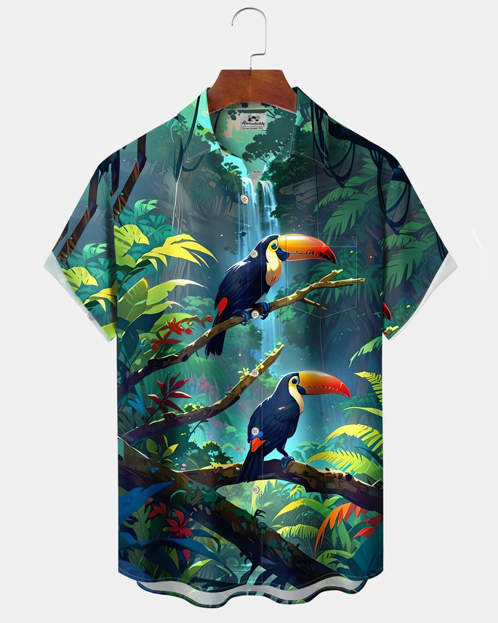 Alohadaddy® Hawaiian Parrot Print Art Button Pocket Cardigan Men&