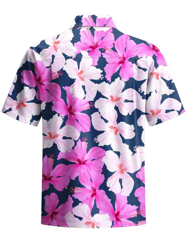 Alohadaddy® Hawaiian Hibiscus Print Chest Pocket Mens Short Sleeve Shirt Big &amp; Tall