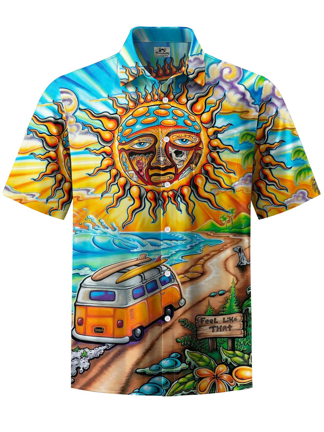 Alohadaddy® Casual Graffiti Sun Vacation Print Art Chest Pocket Men&
