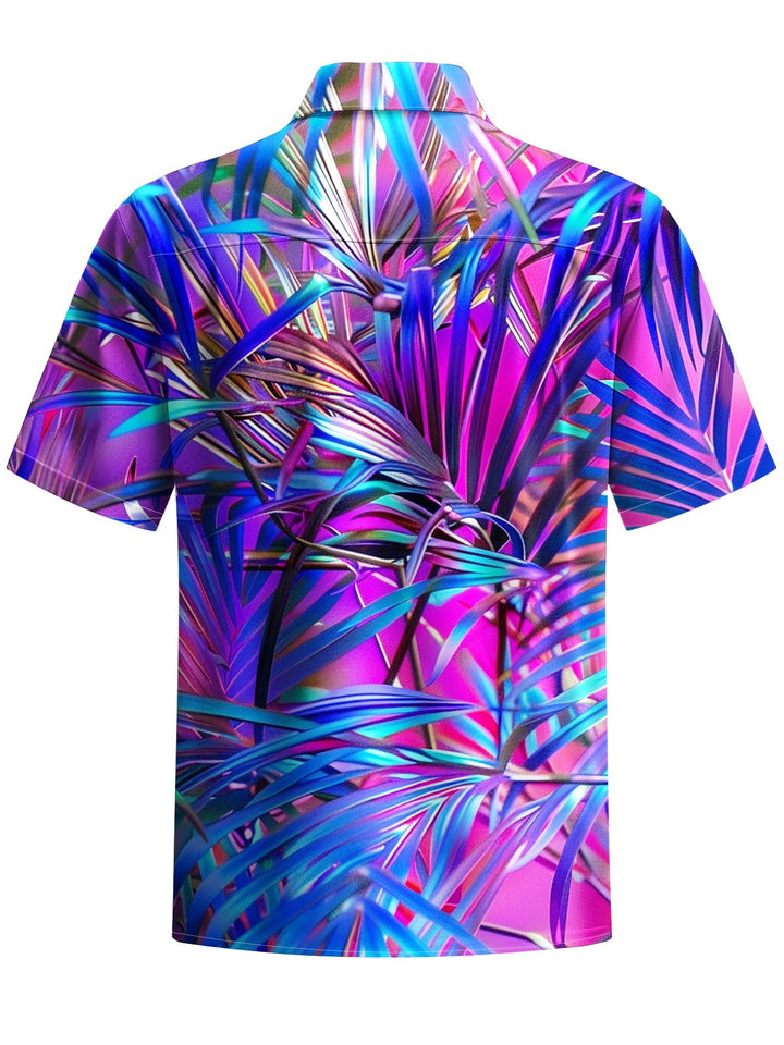 Alohadaddy® Hawaiian Leaves Art Print Chest Pocket Moisture Wicking Men&