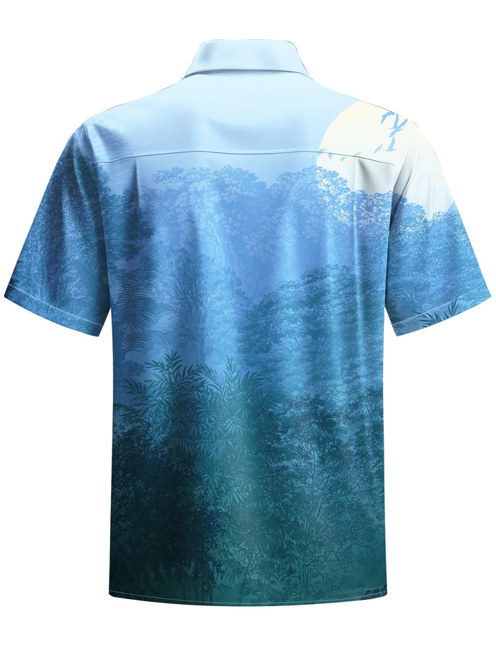 Alohadaddy® Hawaii Tree Gradient Art Print Chest Pocket Mens Short Sleeve Shirt Big &amp; Tall