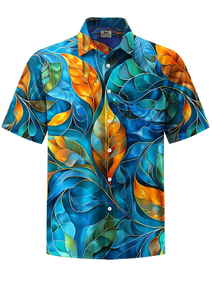 Alohadaddy® Casual Vintage Leaves Art Print Chest Pocket Men&