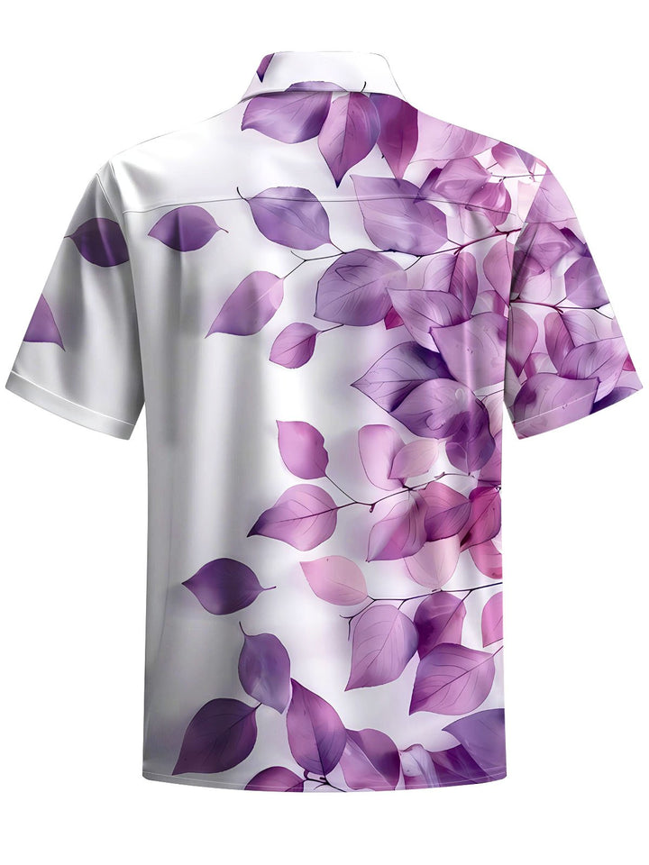 Alohadaddy® Casual Gradient Leaves Art Print Chest Pocket Mens Wicking Short Sleeve Shirt Big &amp; Tall