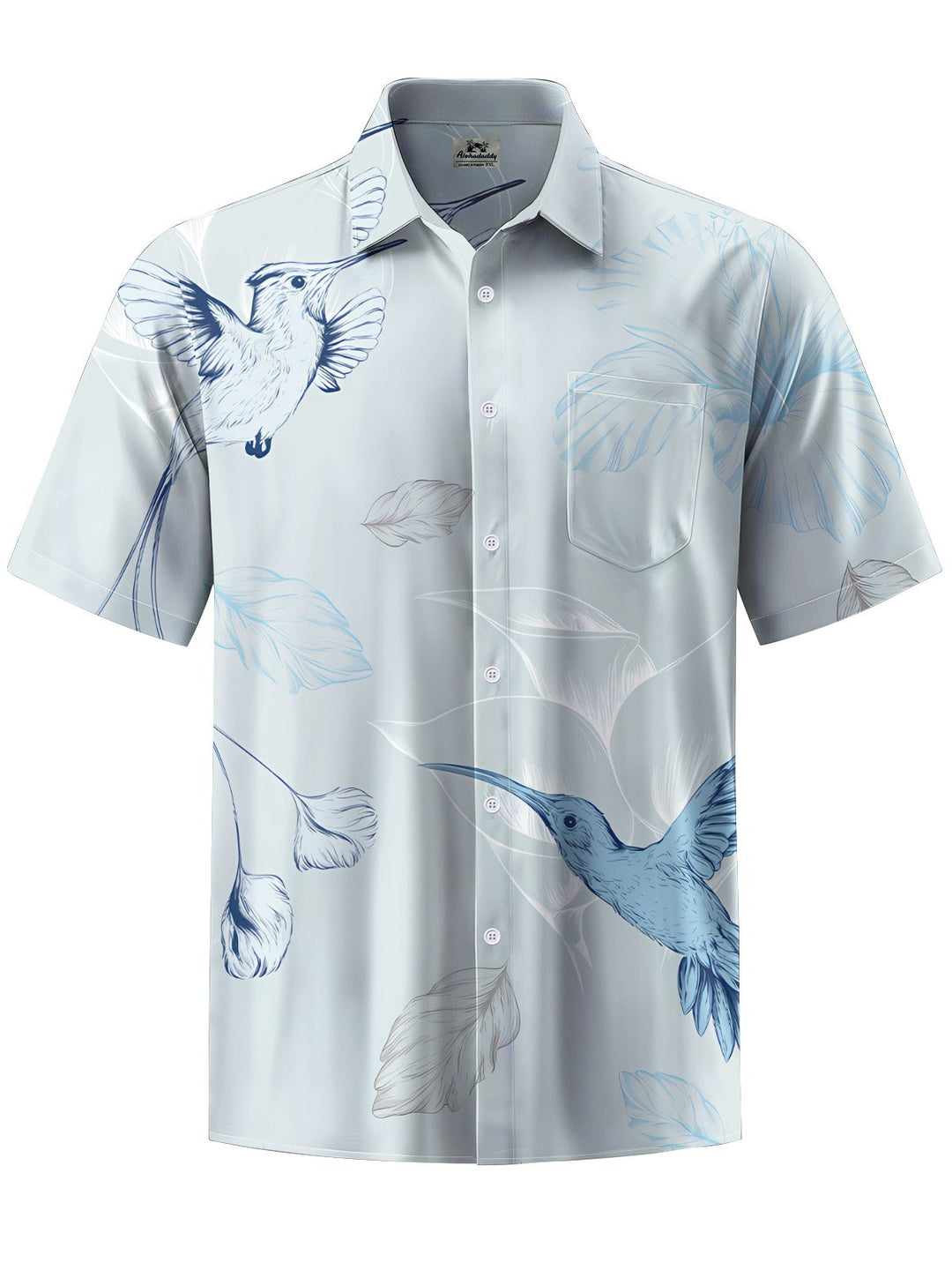 Alohadaddy® Casual Hummingbird Art Print Chest Pocket Mens Short Sleeve Shirt Big &amp; Tall