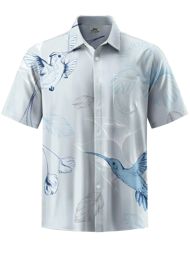 Alohadaddy® Casual Hummingbird Art Print Chest Pocket Mens Short Sleeve Shirt Big &amp; Tall