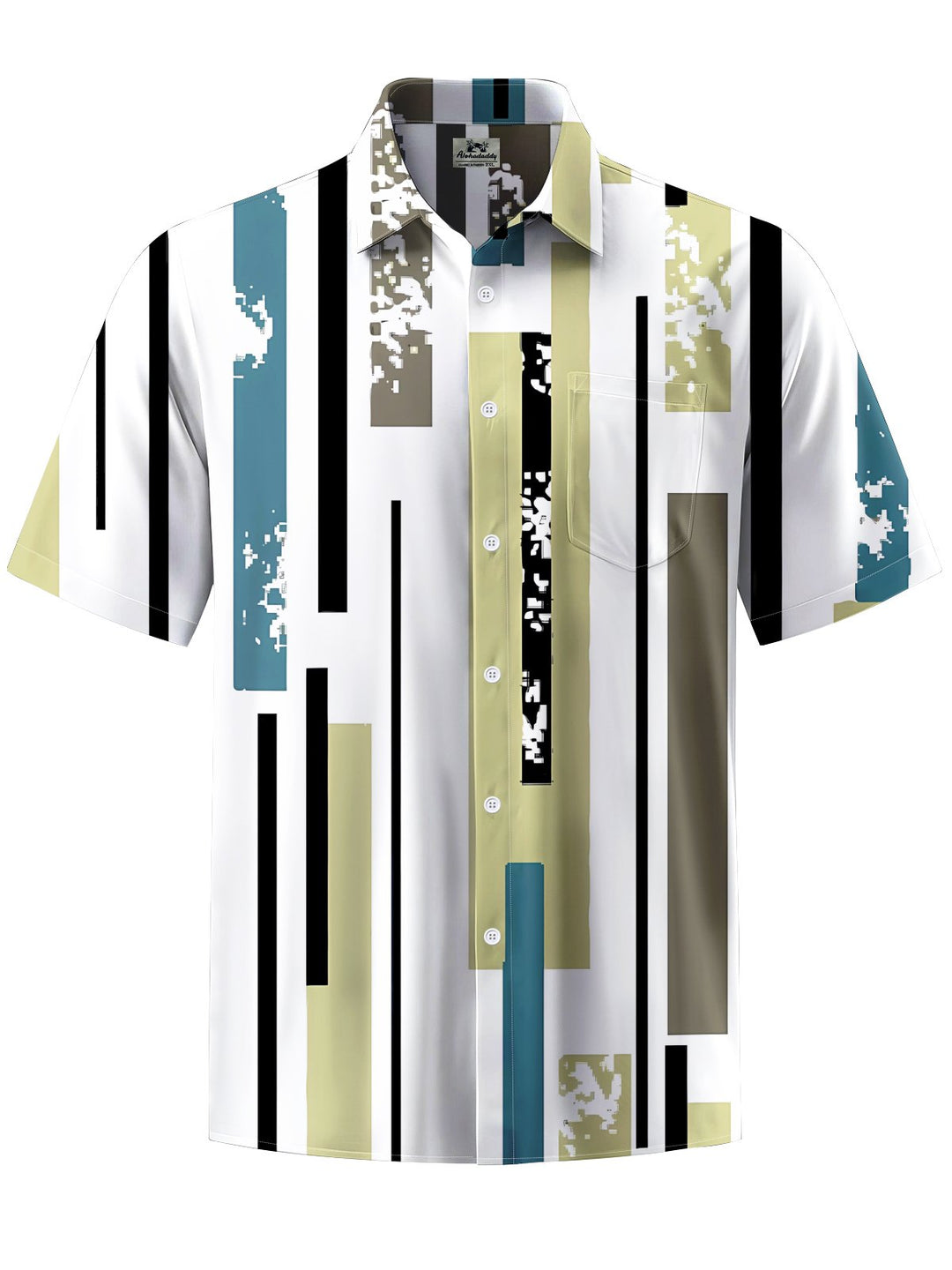 Alohadaddy® Casual Stripe Art Print Chest Pocket Men&