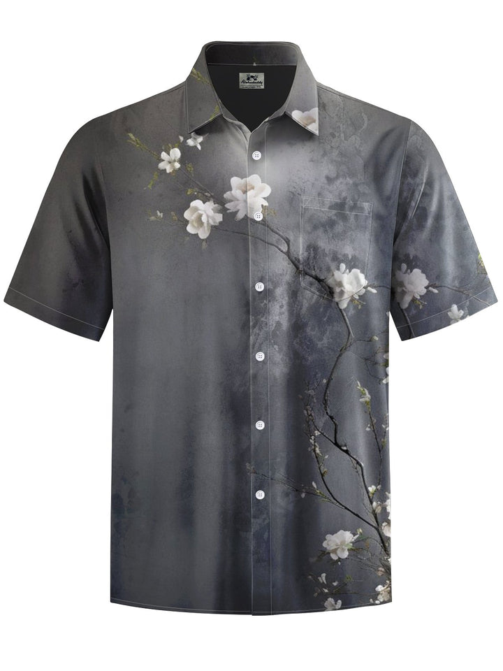 Alohadaddy® Vintage Floral Art Print Chest Pocket Stretch Men&