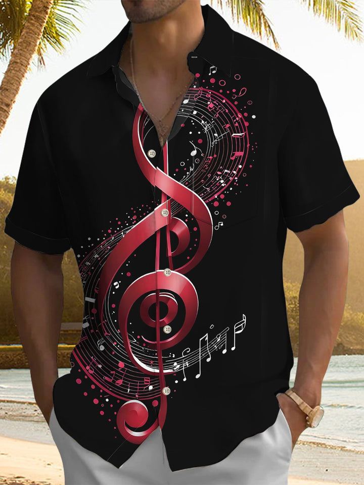 Alohadaddy® Casual Musical Notes Printed Chest Pocket Men&