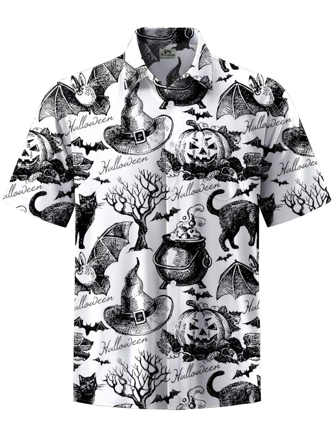 Alohadaddy® Halloween Pumpkin Art Print Chest Pocket Stretch Men&