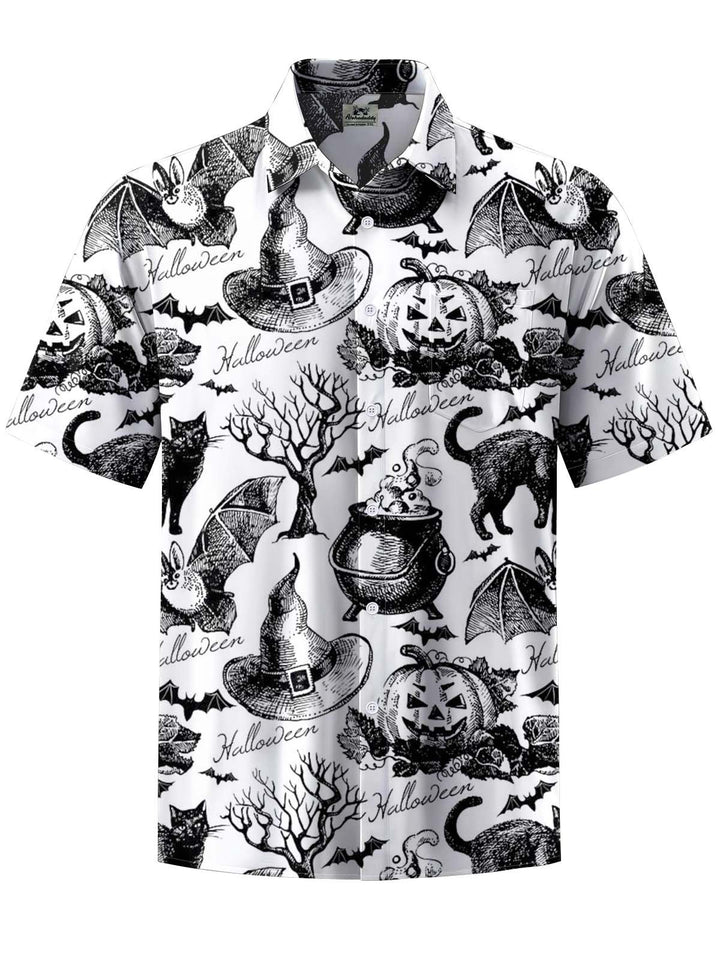 Alohadaddy® Halloween Pumpkin Art Print Chest Pocket Stretch Men&