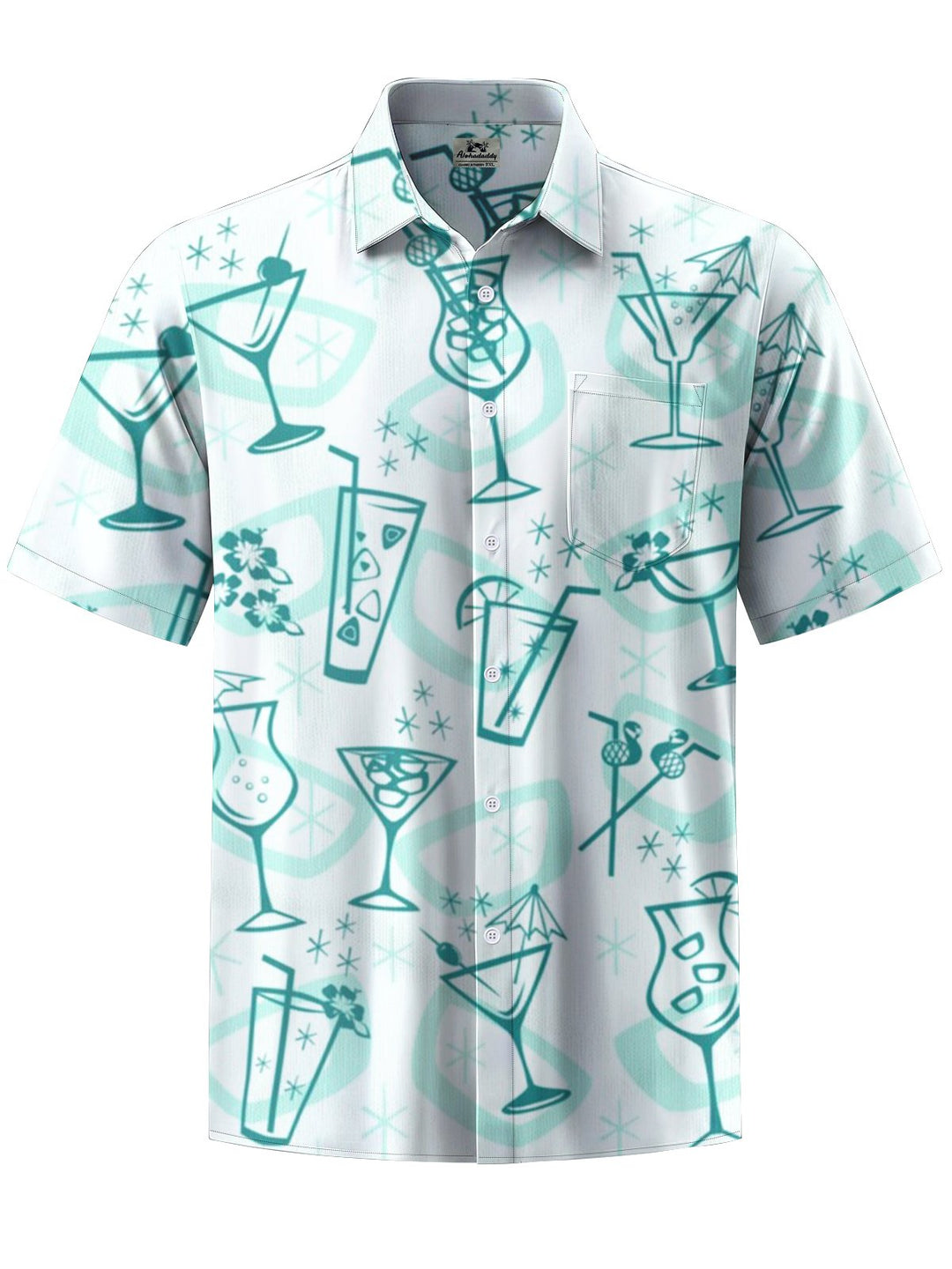 Alohadaddy® Retro Cocktail Geometric Print Stretch Pocket Button Men&