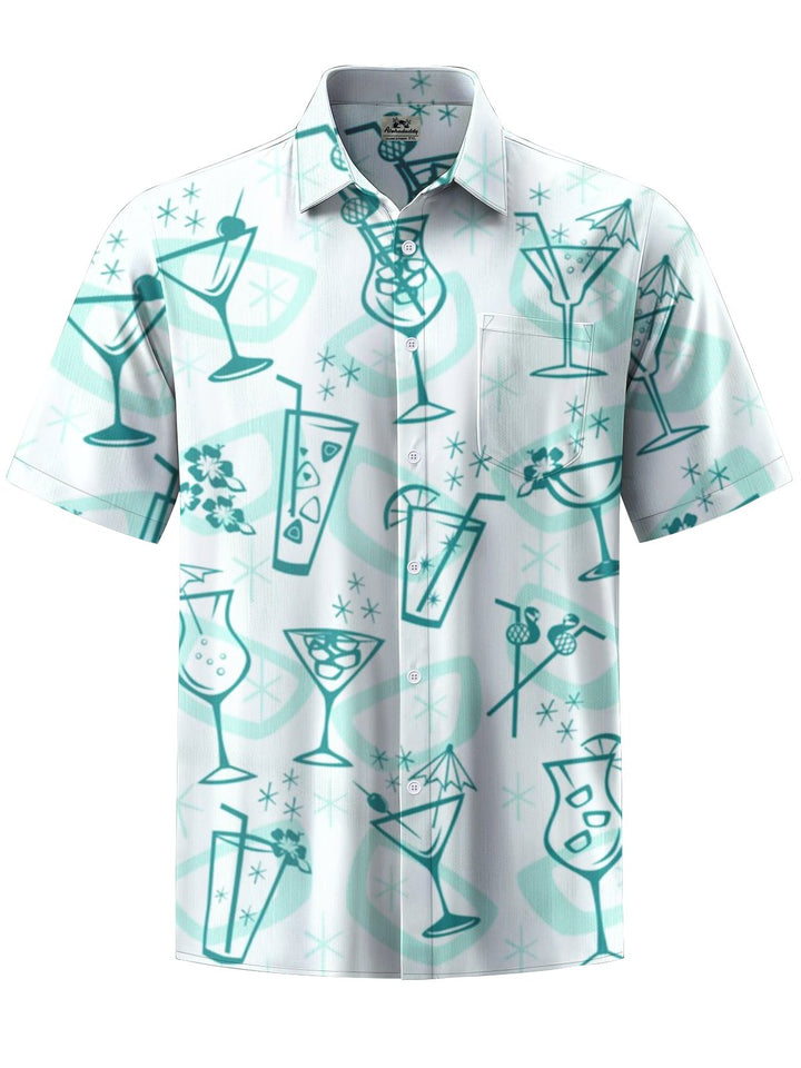 Alohadaddy® Retro Cocktail Geometric Print Stretch Pocket Button Men&
