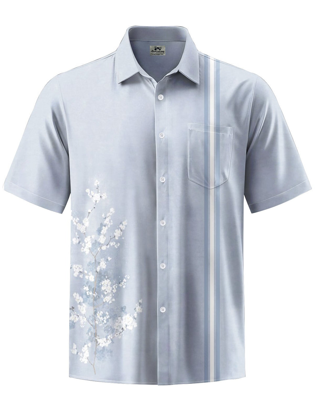 Alohadaddy® Casual Stripe Flower Print Art Elastic Pocket Button Men&
