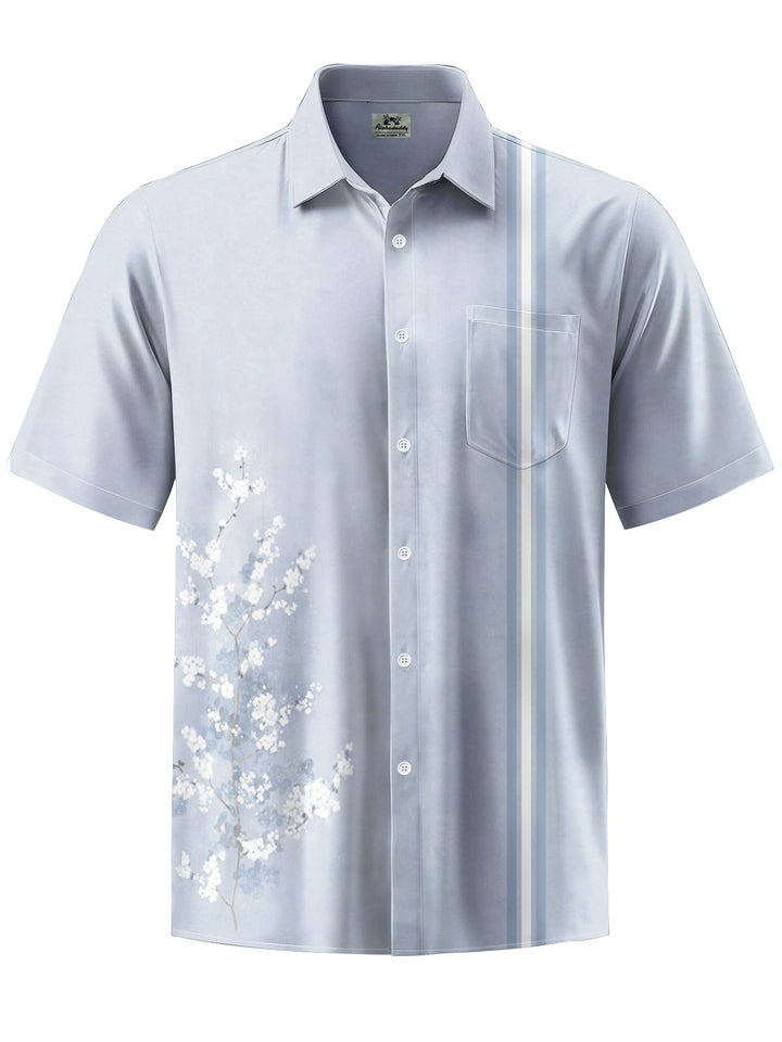 Alohadaddy® Casual Stripe Flower Print Art Elastic Pocket Button Men&