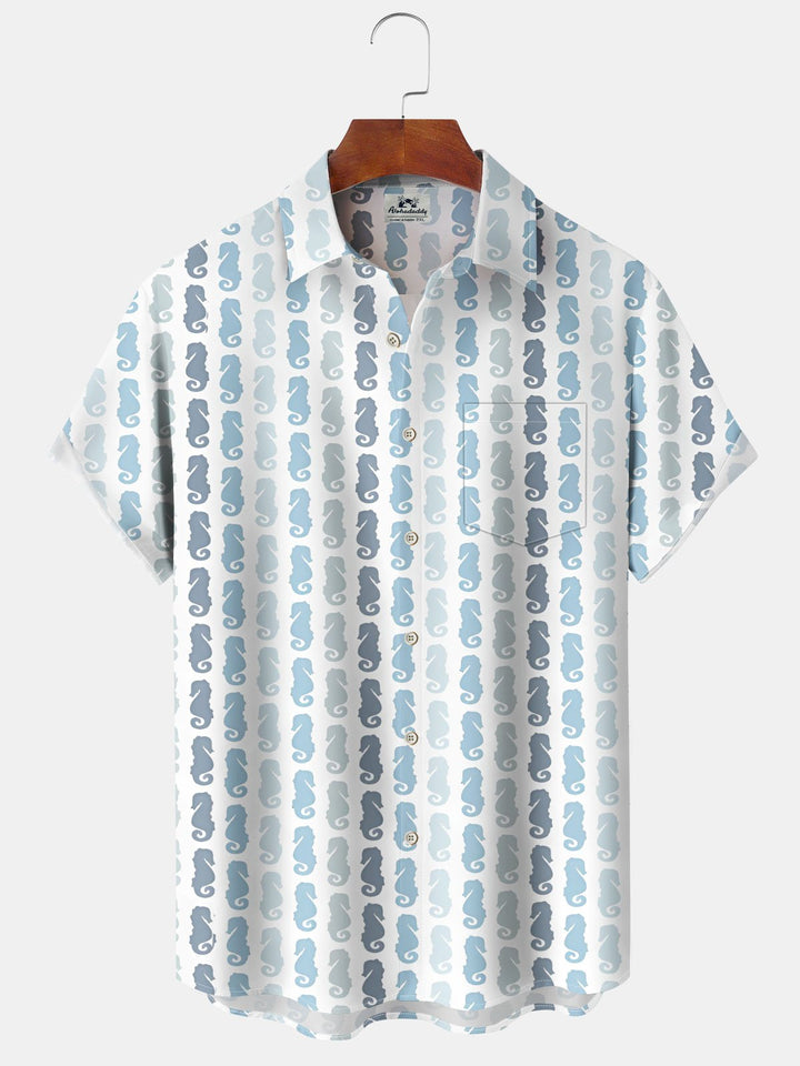 Alohadaddy® Casual Striped Seahorse Print Pocket Stretch Men&