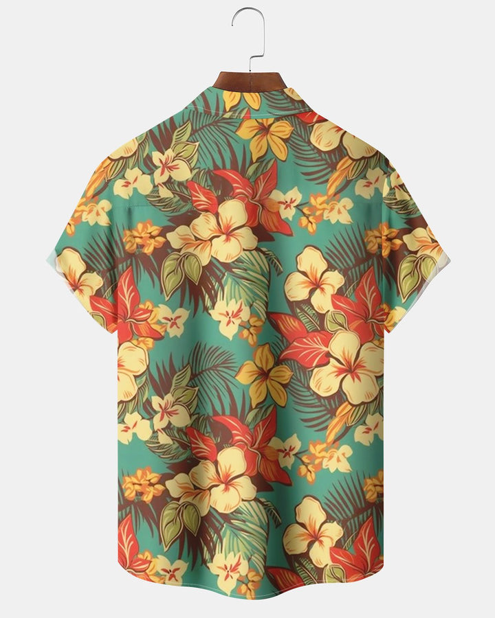 Alohadaddy® Vintage Floral Print Pocket Elastic Button Men&