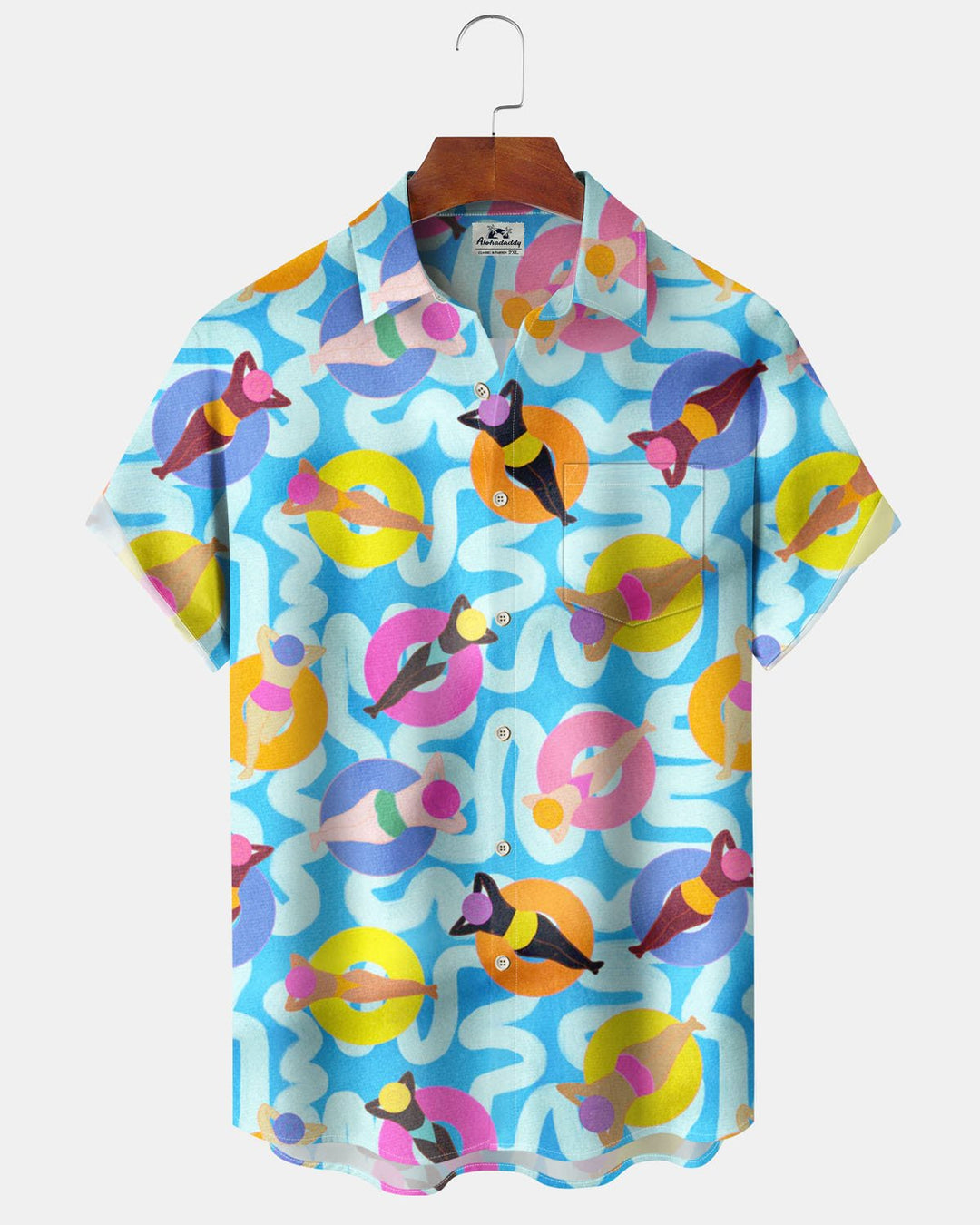 Alohadaddy® Hawaiian Cartoon Swimming Print Art Pocket Button Cardigan Men&