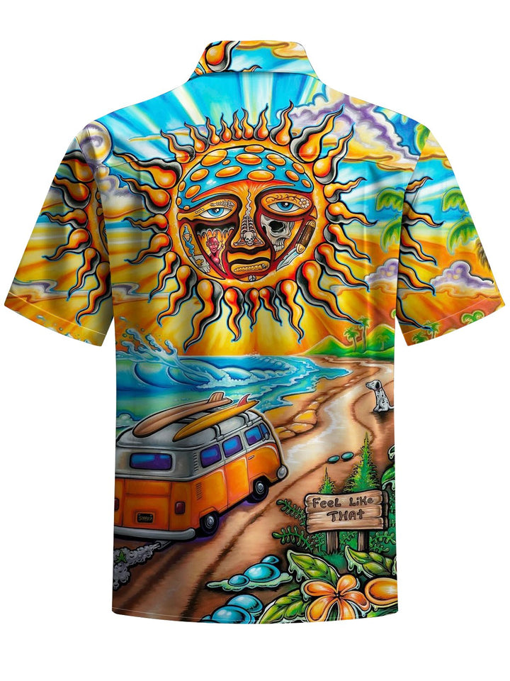 Alohadaddy® Casual Graffiti Sun Vacation Print Art Chest Pocket Men&