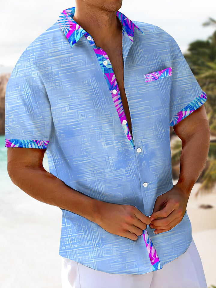 Alohadaddy® Casual Leaves Contrast Color Print Art Chest Pocket Men&