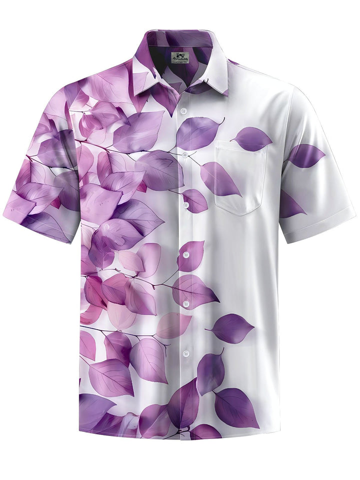 Alohadaddy® Casual Gradient Leaves Art Print Chest Pocket Mens Wicking Short Sleeve Shirt Big &amp; Tall