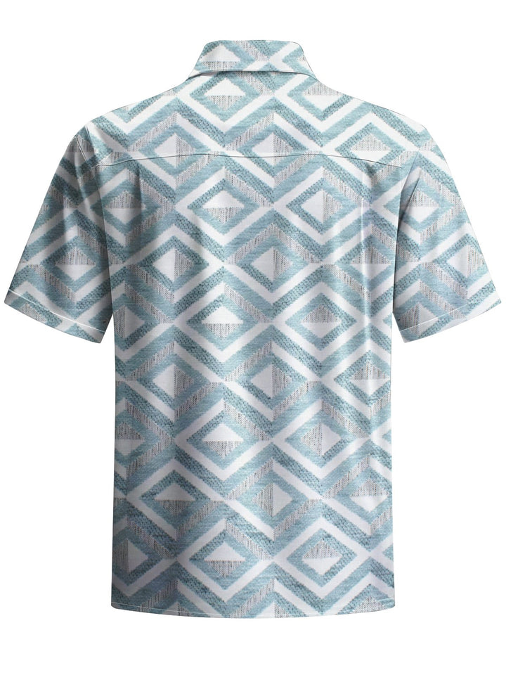 Alohadaddy® Casual Geometric Art Print Chest Pocket Men&