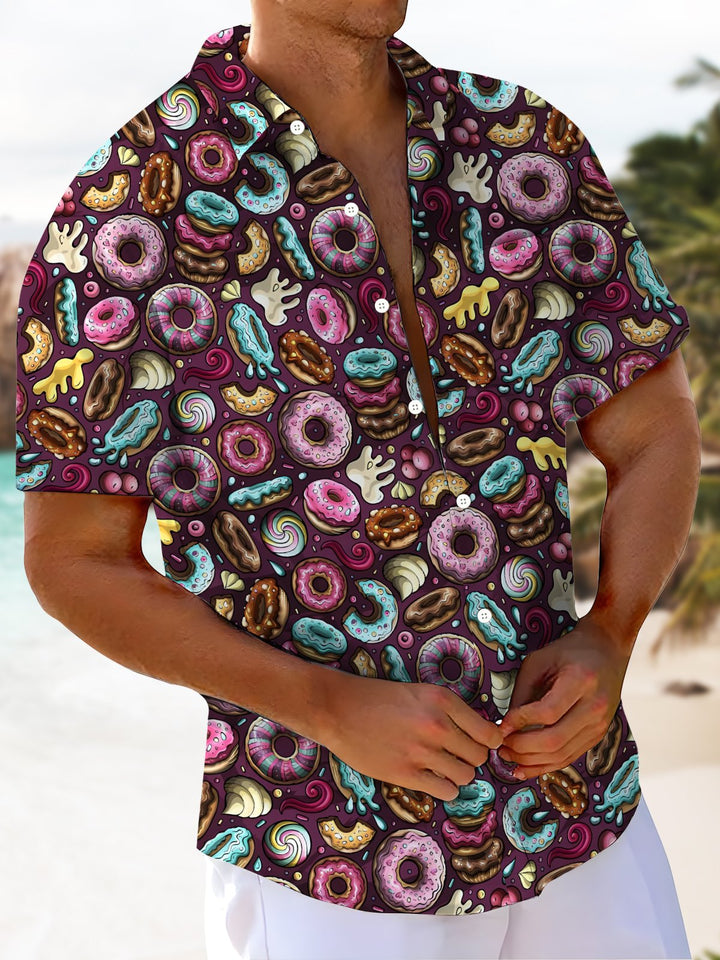 Alohadaddy® Casual Donut Art Print Chest Pocket Men&