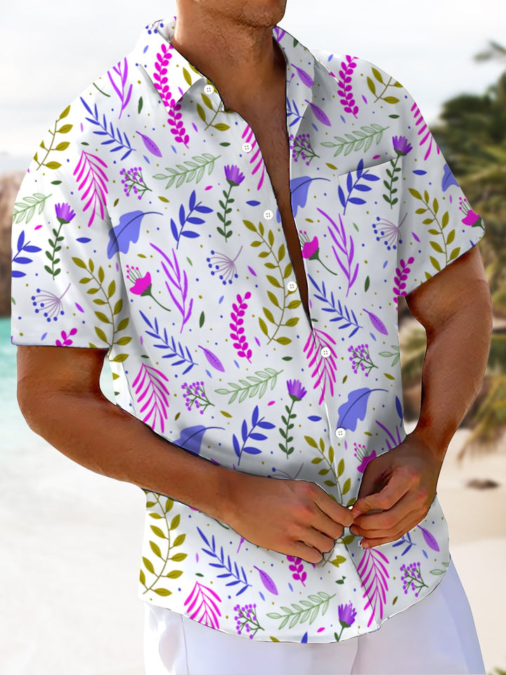 Alohadaddy® Hawaiian Leaf Art Print Chest Pocket Men&