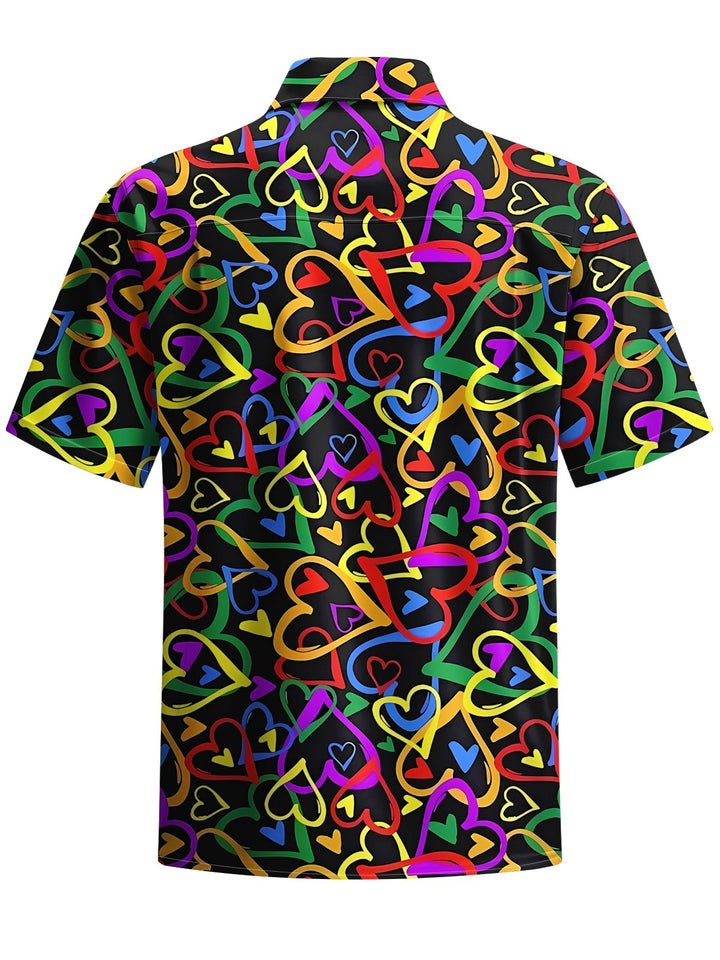 Alohadaddy® Casual Heart Geometric Art Print Chest Pocket Men&