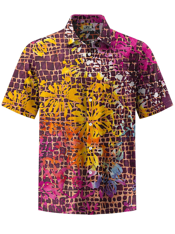 Alohadaddy® Casual Floral Geometric Art Print Chest Pocket Men&