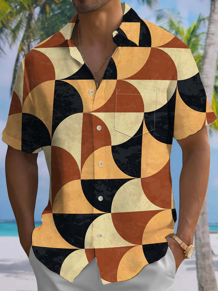 Alohadaddy® Casual Geometric Art Print Chest Pocket Men&